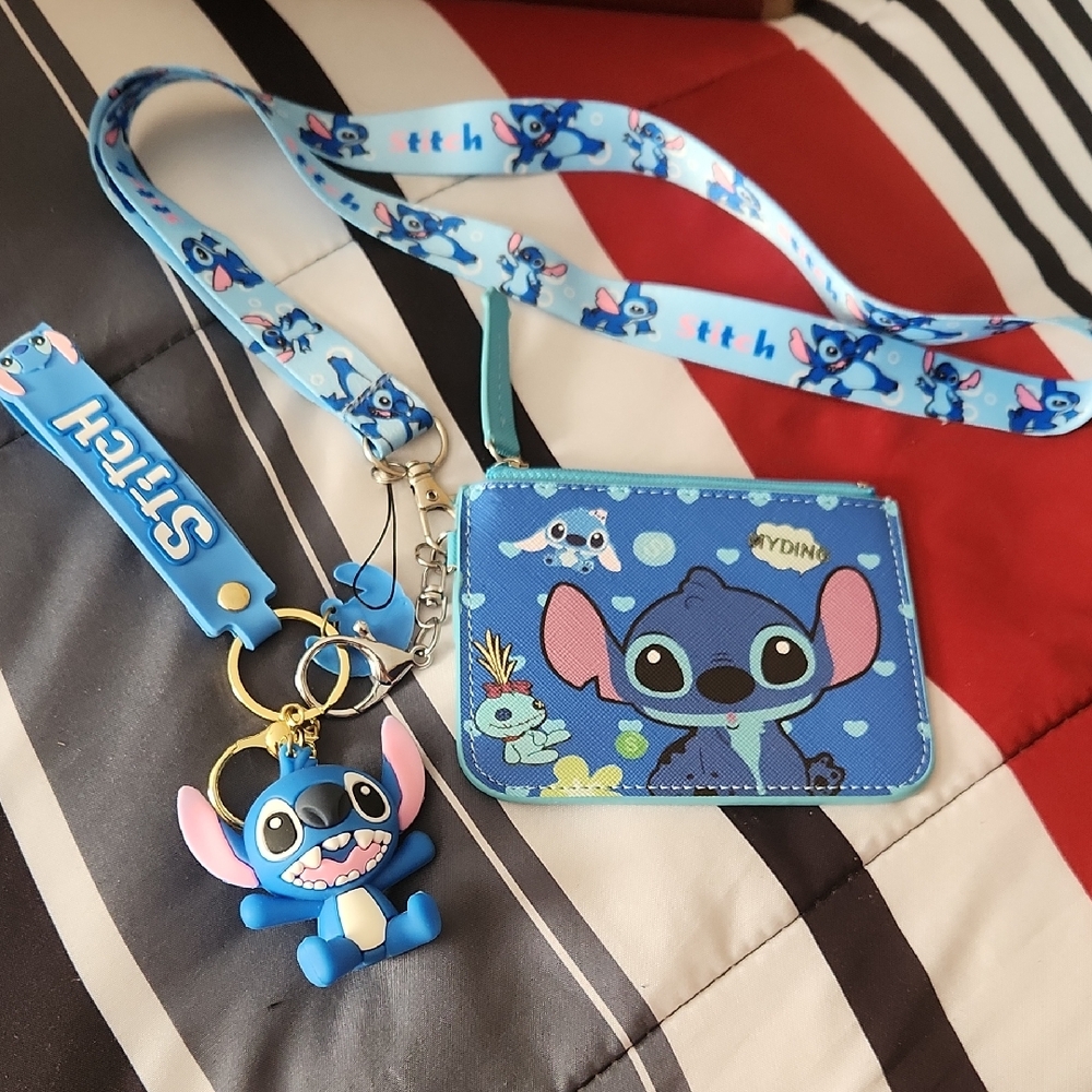 Stitch Blue Lanyard and Card Holder Set